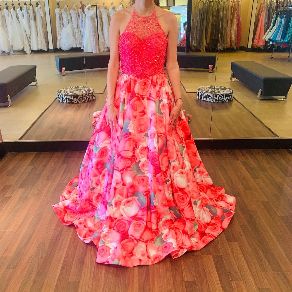 Pink Floral print gown